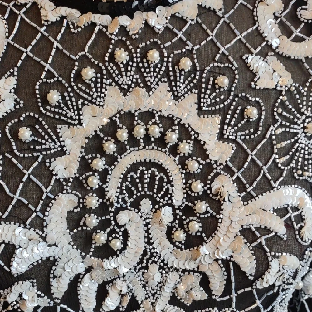 Vintage Black And White Beaded Dress. - Picture 10 of 12